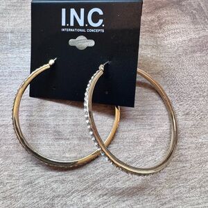 I.N.C. International Concepts NWT Gold Tone Rhinestone  Hoop Earrings